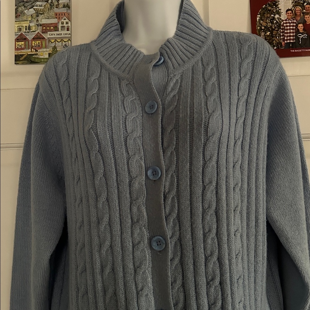 Honora Millburn Light Blue Cable Knit Cardigan - Picture 2 of 6